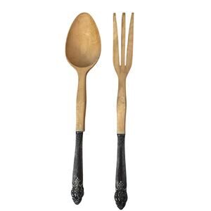 Sterling Silver Teak Wood Handle Salad Serving Set Spoon Fork Tong VTG 1960s